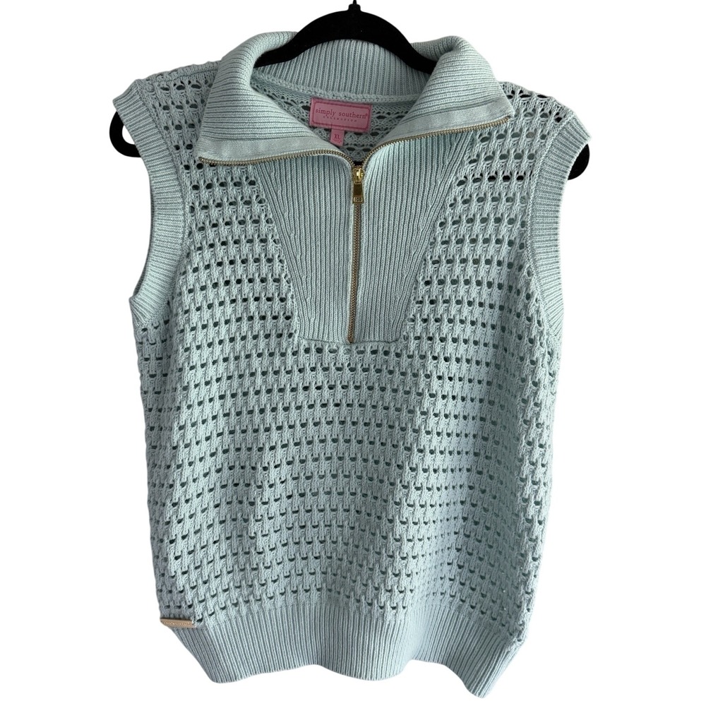Simply Southern Sweater Vest Spring Size XL Half zip Short Sleeve